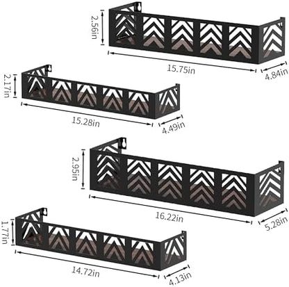 Floating Shelves Set of 4, Home Metal Wood Shelf, Black