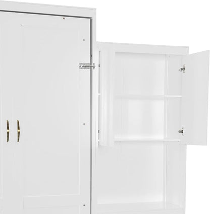 Ball & Cast Murphy Bed Queen Bed Frame with Headboard,Hideaway Bedframe w/Vanity and Cabinets,Wood Wall Cabinet,Slat Support,can be Folded,No Box Spring Needed,for Small Room,White