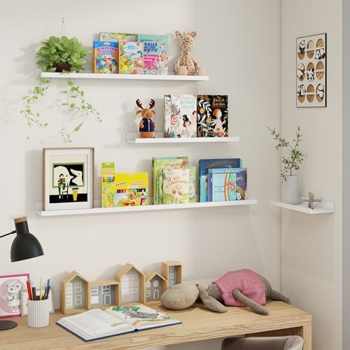 Picture Ledge Shelf, 16 Inch White Floating Shelves Set of 3