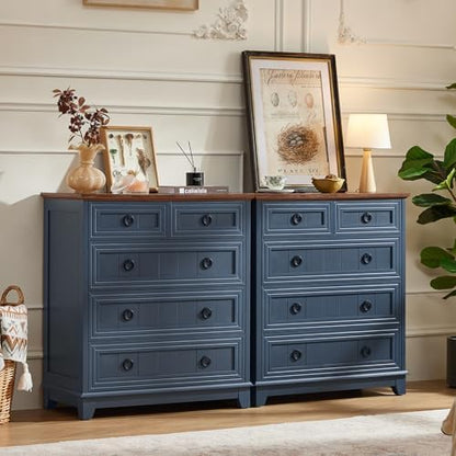 Joaxswe Farmhouse 5 Drawer Dresser for Bedroom Set of 2, 33.2" Tall Small Dressers & Chest of Drawers, Rustic Wood Dresser with Metal Handle, Storage Organizer Closet for Living Room, Hallway,Entryway