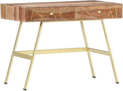 vidaXL Writing Desk, Computer Desk with Storage Drawers, Console Table with Steel Legs for Living Room Hallway, Modern Style, Solid Acacia Wood