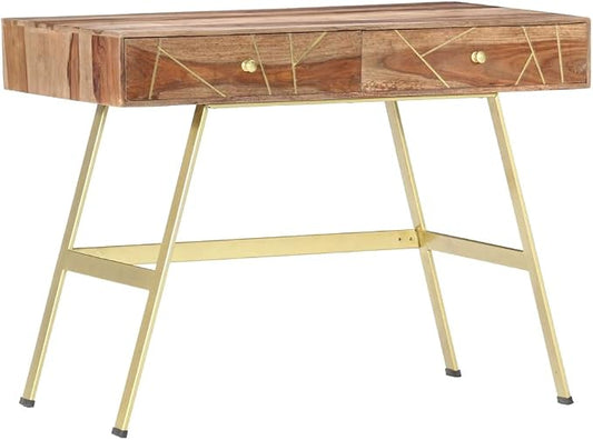 vidaXL Writing Desk, Computer Desk with Storage Drawers, Console Table with Steel Legs for Living Room Hallway, Modern Style, Solid Acacia Wood