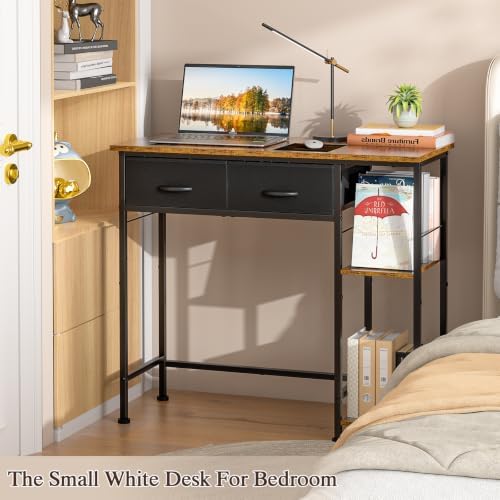 DAOUTIME Small Computer Desk, 36 Inch Writing Desk with Drawers & Storage Shelves, Home Office Writing Desk for Small Spaces, Bedroom, Living Room, Dorm, Rustic Brown