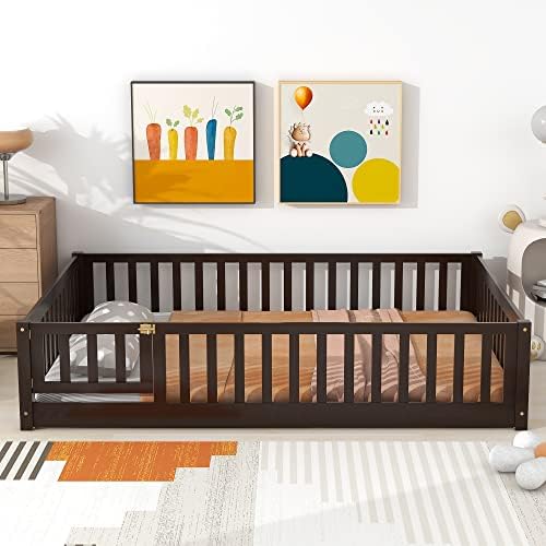 Bellemave Full Montessori Floor Bed Frame with Slats,Espresso