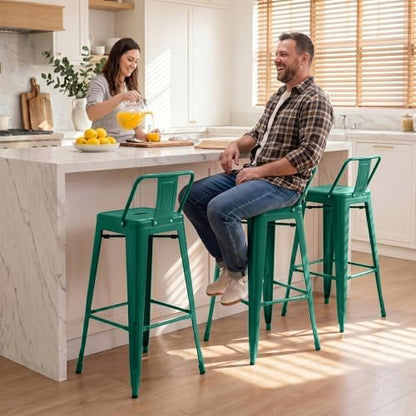 Furmax 30 Inch Metal Bar Stools Set of 4, Counter Height Stools, Industrial Bar Chairs Patio Stool Stackable Stool for Kitchen/Dining Room/Indoor Outdoor(Green, 30'' Lower Back)