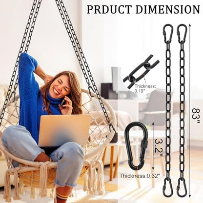 2 Pack 83in Hanging Swing Chain with 4 Carabiners, 660LB Capacity Hanging Kits Heavy Duty Hanging Chair Hardware for Hammock Swing Hanging Chair Punching Bags Sandbag Indoor Outdoor Yoga Gym (Black)