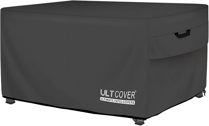 ULTCOVER Rectangular Gas Fire Pit Table Cover 48x28 inch Waterproof Heavy Duty Firepit Cover, Black