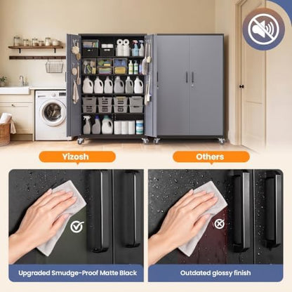 Yizosh Wide&Deep Metal Garage Storage Cabinet,71" Gray Black Tools Cabinets