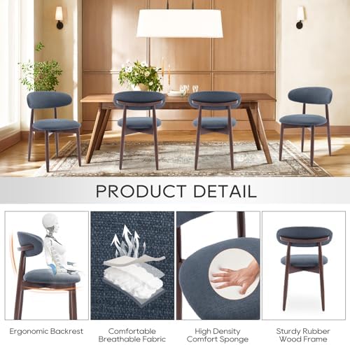 MALOL Dining Chairs Set of 6, Upholstered Wooden Kitchen Chairs, Blue