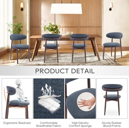 MALOL Dining Chairs Set of 6, Upholstered Wooden Kitchen Chairs, Blue