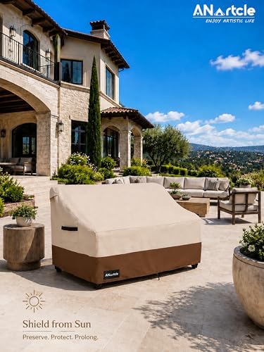 3-Seater Patio Sofa Cover,79W x 37D x 35H Inches Outdoor Couch Cover,100% Waterproof Heavy Duty Patio Sofa Covers,Patio Furniture Covers,Beige&brown