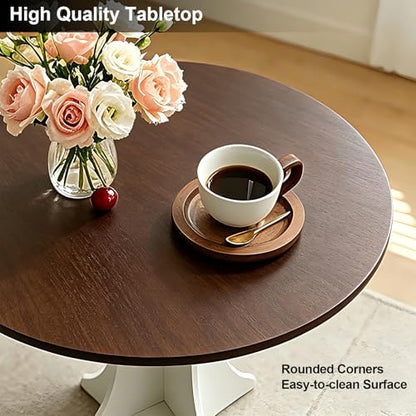 Lightdot 32" Round Dining Table Modern Circle Small Kitchen Table for 2-4 People Farmhouse Dining Room Table with Amber Wood Top & Pedestal Base for Dining Room/Kitchen/Living Room
