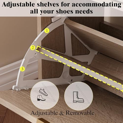 Rattan Shoe Storage Bench with 2 Coat Racks & Padded Cushion