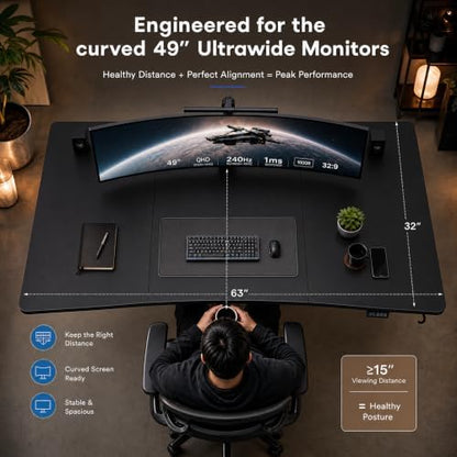 Grandder 63x32 Electric Standing Desk, Curved Black Desktop