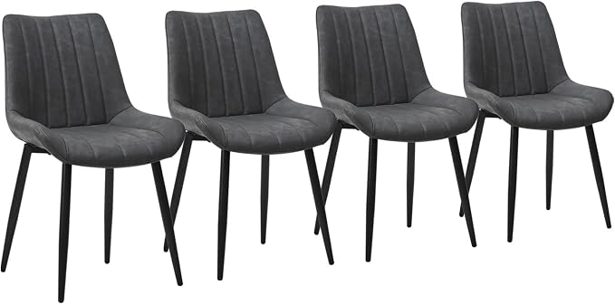 CLIPOP Dining Chairs Set of 4, Faux Leather Dining Chairs with Upholstered Seat, High Back Comfy Cushion, Metal Leg, Accent Kitchen Side Chair for Living, Restaurant & Meeting Room, Grey