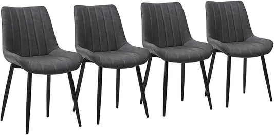 CLIPOP Dining Chairs Set of 4, Faux Leather Dining Chairs with Upholstered Seat, High Back Comfy Cushion, Metal Leg, Accent Kitchen Side Chair for Living, Restaurant & Meeting Room, Grey