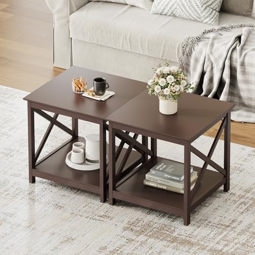 ChooChoo End Tables Set of 2, 24 Inch End Table with 2-Tier Storage Shelf