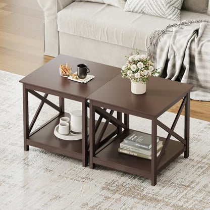 ChooChoo End Tables Set of 2, 24 Inch End Table with 2-Tier Storage Shelf