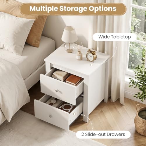GIANTEX 21'' Wooden Nightstand Set of 2 with 2 Drawers, White