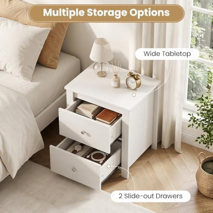 GIANTEX 21'' Wooden Nightstand Set of 2 with 2 Drawers, White