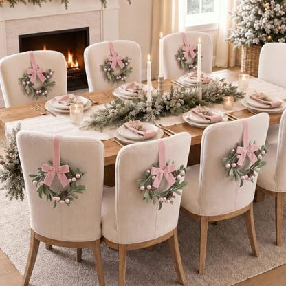 Knitgrip 8 Pcs 8'' Christmas Mini Wreaths for Cabinet, Pink, Pink Velvet
