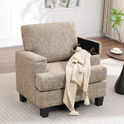 Accent Chairs Set of 2 with Armrest Storage, Modern Upholstered Reading Living Room Chairs, Comfy Large Armchairs, Fabric Accent Chair for Bedroom (Yellowish Brown)
