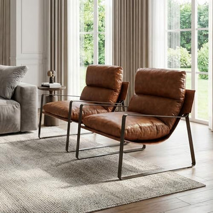 LukeAlon Set of 2 Modern PU Leather Accent Armchair, Brown