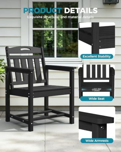 Ciokea HDPE Outdoor Patio Dining Chairs, All-Weather Furniture, Black