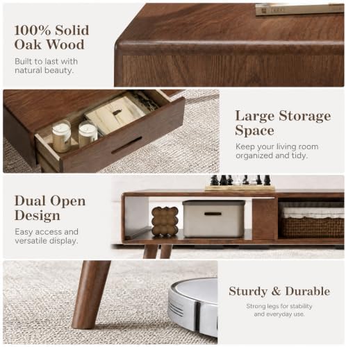 100% Solid Oak Coffee Table for Living Room,Fully Assembled, 47.24'' W