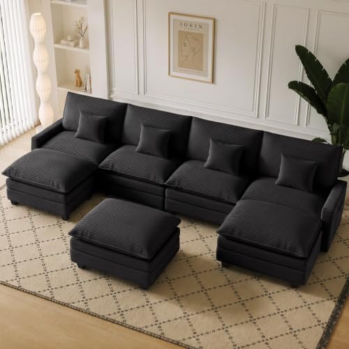 140" Oversized Modular Sectional Sofa, U Shaped Cloud Couches with Ottomans