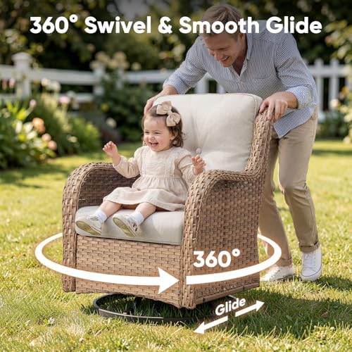 Belord 6 Piece Wicker Patio Furniture Set, Outdoor Swivel Rocker Chairs Set of 2 with Ottomans and Loveseat, All Weather Patio Conversation Furniture Set, for Pool,Yard,SunroomYellow Wicker/Beige