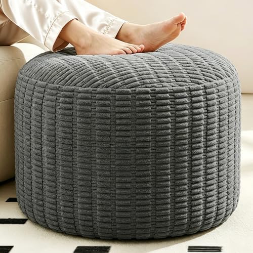 Round Corduroy Footstool Pouf for Couch