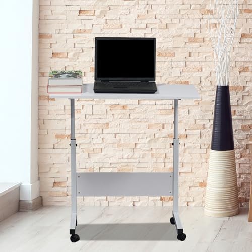 Adjustable Standing Desk Removable Rolling Desk for Home Office, 31.5" Large Portable Side Table, Height Adjustable, White