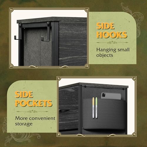 WLIVE 10 Drawer Fabric Dresser for Bedroom, Side Pocket & Hooks, Charcoal