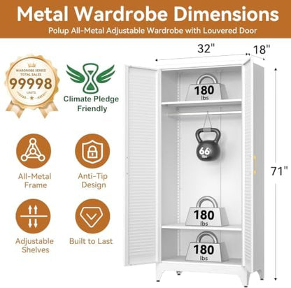71" Tall Metal Armoire Wardrobe Closet with Shelves and Doors