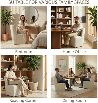 KISLOT Upholstered Dining Chairs Set of 1 with Hidden Casters, Cream