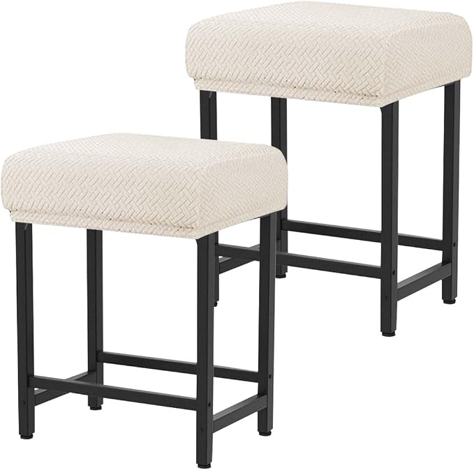 Levoberg Bar Stool Cover Rectangle Stretch Counter Height Barstool Slipcovers Rectangular Vanity Stool Cover Kitchen Counter Saddle Seat Cover for Wooden Metal Bench Set of 2 Beige
