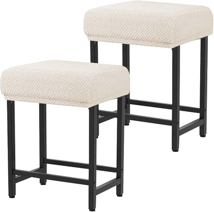 Levoberg Bar Stool Cover Rectangle Stretch Counter Height Barstool Slipcovers Rectangular Vanity Stool Cover Kitchen Counter Saddle Seat Cover for Wooden Metal Bench Set of 2 Beige