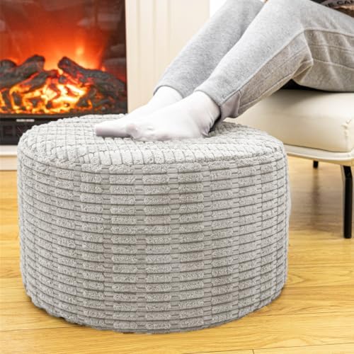 Asuprui Round Ottoman Pouf Foot Stool, Light Gray, 20x14In,Couch Foot Rest