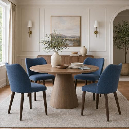 MALOL Dining Chairs Set of 4, Upholstered Leather Kitchen Chairs with Curved Back, Padded Seat and Solid Wood Legs, Modern Dining Chair for Kitchen Dining Room, Blue