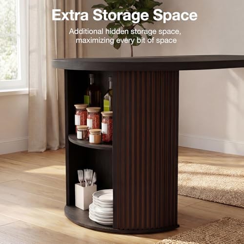 Modern Extendable Round Dining Table with Storage