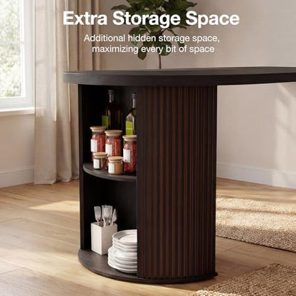 Modern Extendable Round Dining Table with Storage