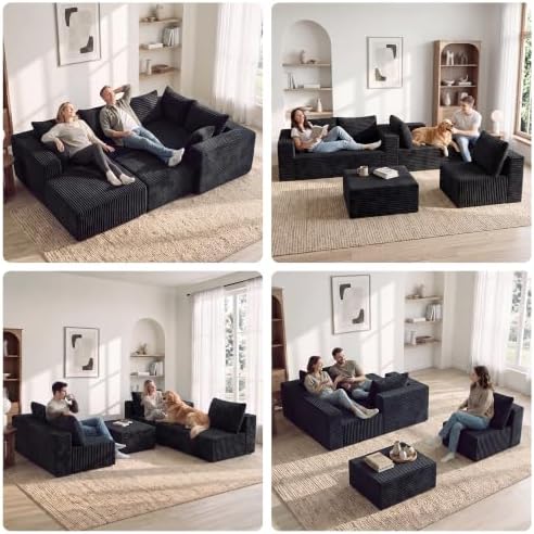 Boneless Couch for Living Room, Modular Sectional Sofa, Black