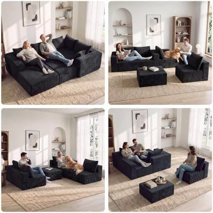 Boneless Couch for Living Room, Modular Sectional Sofa, Black