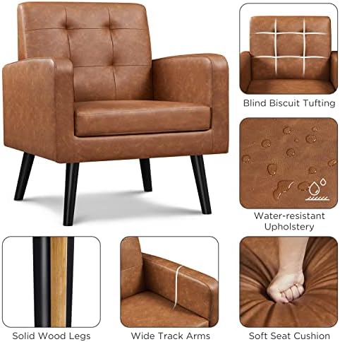 Yaheetech Mid Century Accent Chairs Set of 2 Living Room Chairs Retro Brown