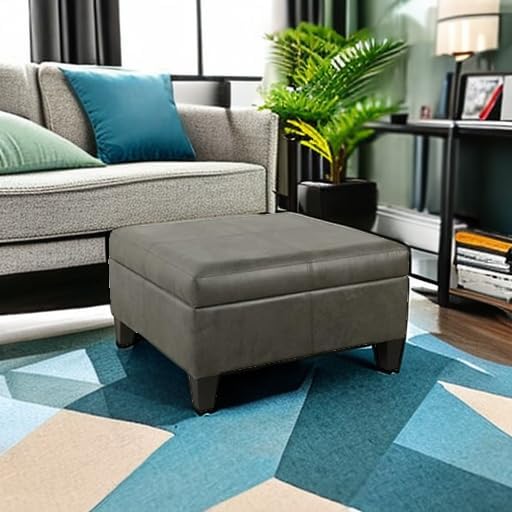 Homepop Home Decor |K2380-E903| Luxury Large Faux Leather Square Storage Ottoman | Ottoman with Storage for Living Room & Bedroom, Gray