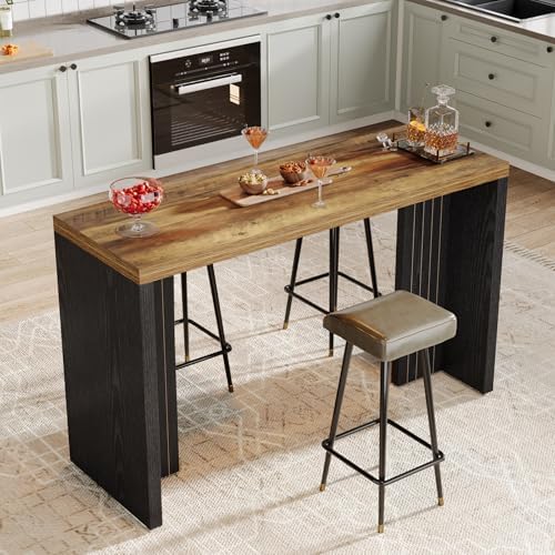 Tribesigns 55.12-Inch Long Bar Table, Modern Counter Height Pub Table with a Spacious Tabletop, Rectangular Home Coffee Bar Unit for Living Room, Balcony, Basement, Easy Assembly, Brown & Black