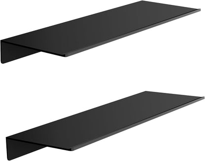 HNVNER Black Metal Wall Shelves, 15.7" (W), No Drilling, Adhesive Floating Wall Shelf for Living Room, Bedroom, Bathroom, Aluminium Shower Caddy (2 PCS)
