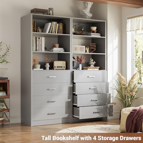 Aheaplus Closet Drawers System, 21.3" Wood Closet Organizer System, Grey