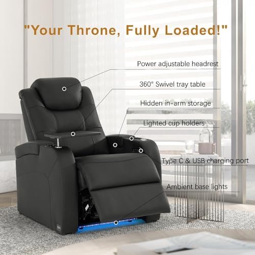 comfiroom Home Theater Seating, Top-Grain Leather Power Recliner Chair